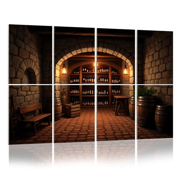 8 Pack Art Acoustic Panels Sound Absorbing Rustic Wine Cellar Wooden Shelves Antique Lanterns Decorative Soundproof Wall Panels Self Adhesive for Nursery Game Room Bedroom 48"x32"