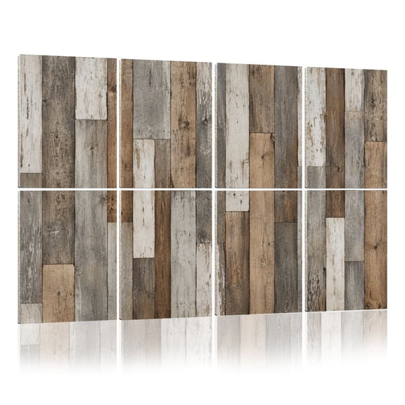 8 Pack Art Acoustic Panels Sound Absorbing Rustic Wood Plank Weathered Brown Gray White Tones Decorative Soundproof Wall Panels Self Adhesive for Nursery Game Room Bedroom 48"x32"