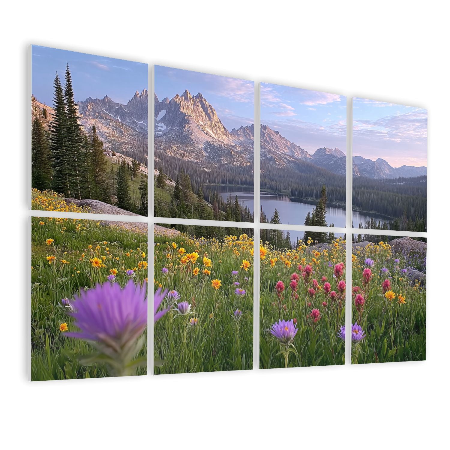8 Pack Art Acoustic Panels Sound Absorbing Sawtooth Mountains Idaho Decorative Soundproof Wall Panels Self Adhesive for Nursery Game Room Bedroom 48"x32"