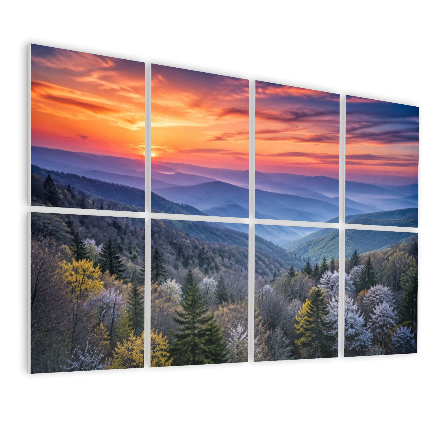 8 Pack Art Acoustic Panels Sound Absorbing Scenic Blue Ridge Parkway Appalachians Smoky Mountains Spring Decorative Soundproof Wall Panels Self Adhesive for Nursery Game Room Bedroom 48"x32"