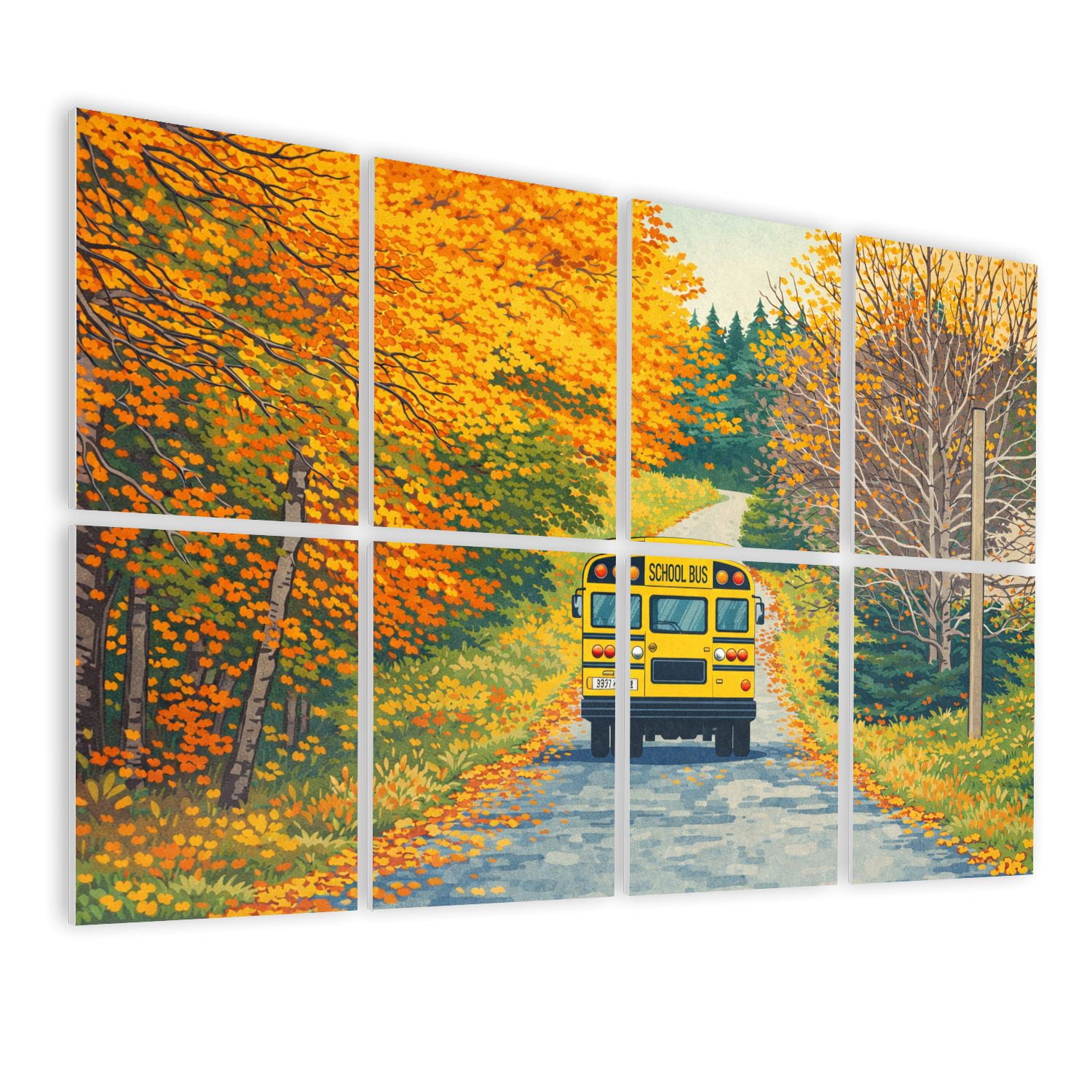 8 Pack Art Acoustic Panels Sound Absorbing School Bus Autumn Rural Decorative Soundproof Wall Panels Self Adhesive for Nursery Game Room Bedroom 48"x32"