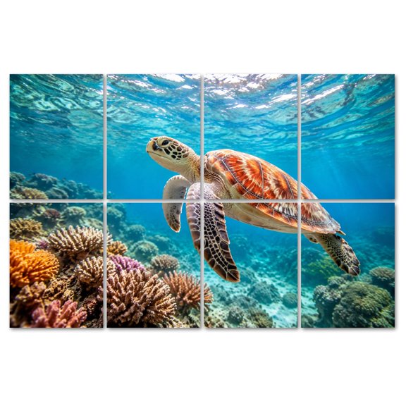 8 Pack Art Acoustic Panels Sound Absorbing Sea Turtle Underwater ocean Vibrant Coral Clear Tropical Ocean Decorative Soundproof Wall Panels Self Adhesive for Recording Studios Office 48"x32"
