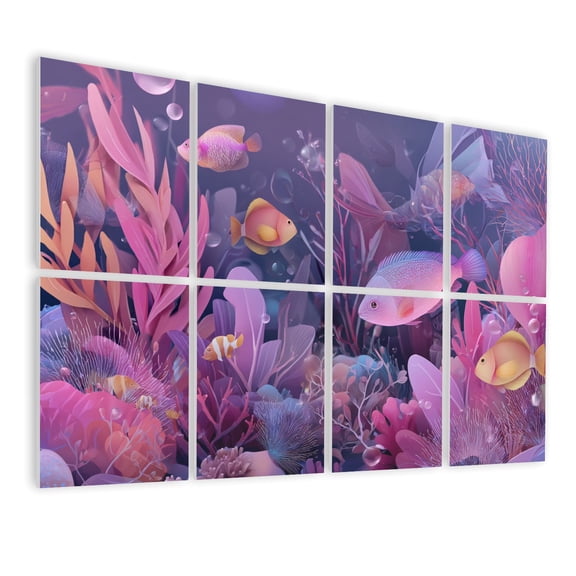 8 Pack Art Acoustic Panels Sound Absorbing Seabed Flora Fauna Patterns Sea Fish Free Swimming Dolphins Clownfish Soundproof Wall Panels Self Adhesive for Bedroom Home Theater 48"x32"