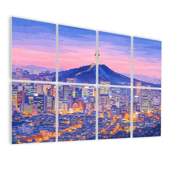 8 Pack Art Acoustic Panels Sound Absorbing Seoul South Korea Skyline Decorative Soundproof Wall Panels Self Adhesive for Nursery Game Room Bedroom 48"x32"