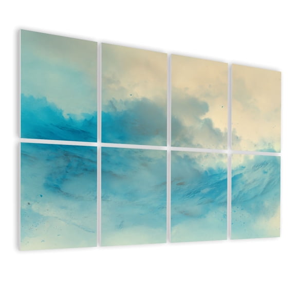 8 Pack Art Acoustic Panels Sound Absorbing Serene Blue Gradient Watercolor Gentle Decorative Soundproof Wall Panels Self Adhesive for Nursery Game Room Bedroom 48"x32"