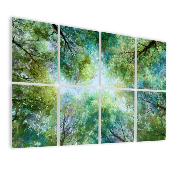 8 Pack Art Acoustic Panels Sound Absorbing Serene Forest View from Dappled Sunlight Watercolor Leaves Decorative Soundproof Wall Panels Self Adhesive for Nursery Game Room Bedroom 48"x32"