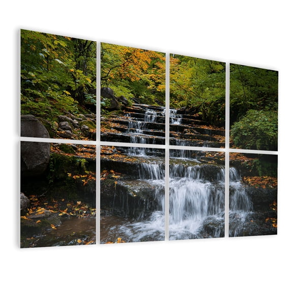 8 Pack Art Acoustic Panels Sound Absorbing Serene Multi Tier Waterfall Autumn Forest Flowing Water Colorful Decorative Soundproof Wall Panels Self Adhesive for Nursery Game Room Bedroom 48"x32"