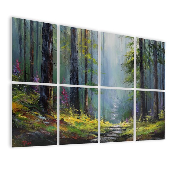 8 Pack Art Acoustic Panels Sound Absorbing Serene Path Luminous Forest Hidden Waterfall Decorative Soundproof Wall Panels Self Adhesive for Nursery Game Room Bedroom 48"x32"