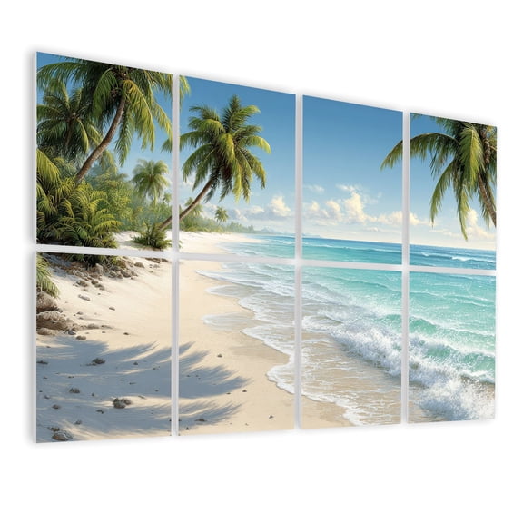 8 Pack Art Acoustic Panels Sound Absorbing Serene Tropical Beach Hand Illustrated Vivid Colors Gentle Waves Decorative Soundproof Wall Panels Self Adhesive for Nursery Game Room Bedroom 48"x32"