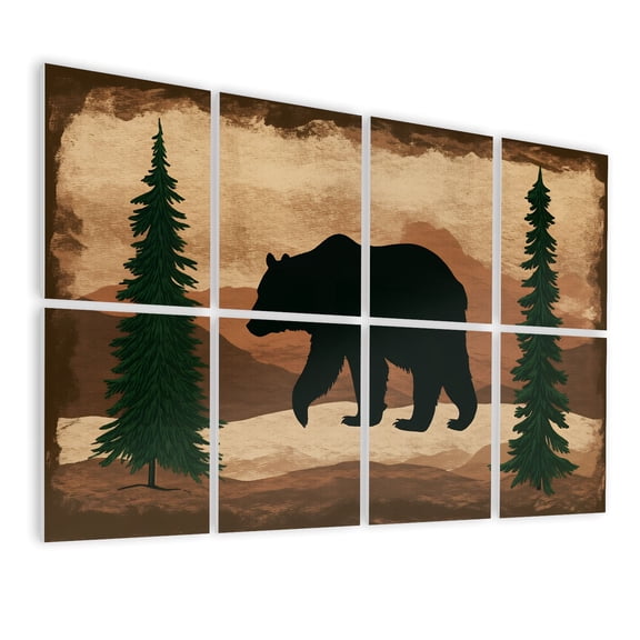 8 Pack Art Acoustic Panels Sound Absorbing Silhouette Bear Forest Pine Trees Mountain Decorative Soundproof Wall Panels Self Adhesive for Nursery Game Room Bedroom 48"x32"