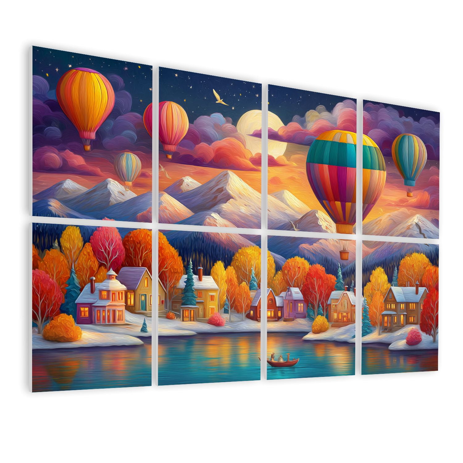 8 Pack Art Acoustic Panels Sound Absorbing Snow Mountain Diamond Art Mountain Lake Landscape Hot Air Balloon Full Decorative Soundproof Wall Panels Self Adhesive for Nursery Game Room Bedroom 48"x32"