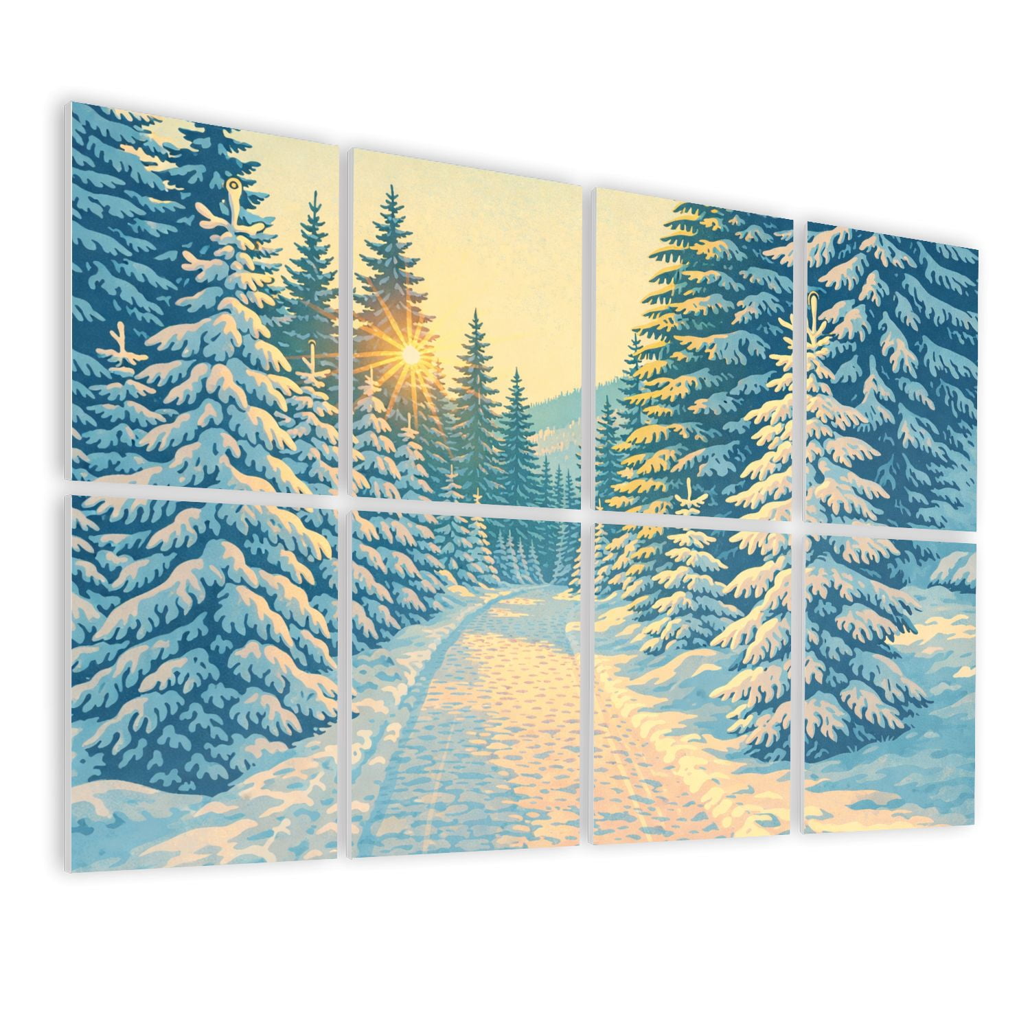 8 Pack Art Acoustic Panels Sound Absorbing Snow covered pine trees sunset Decorative Soundproof Wall Panels Self Adhesive for Nursery Game Room Bedroom 48"x32"