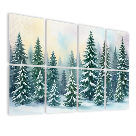 8 Pack Art Acoustic Panels Sound Absorbing Snowy Winter Forest Evergreen Trees Soft Watercolor Style Decorative Soundproof Wall Panels Self Adhesive for Nursery Game Room Bedroom 48"x32"