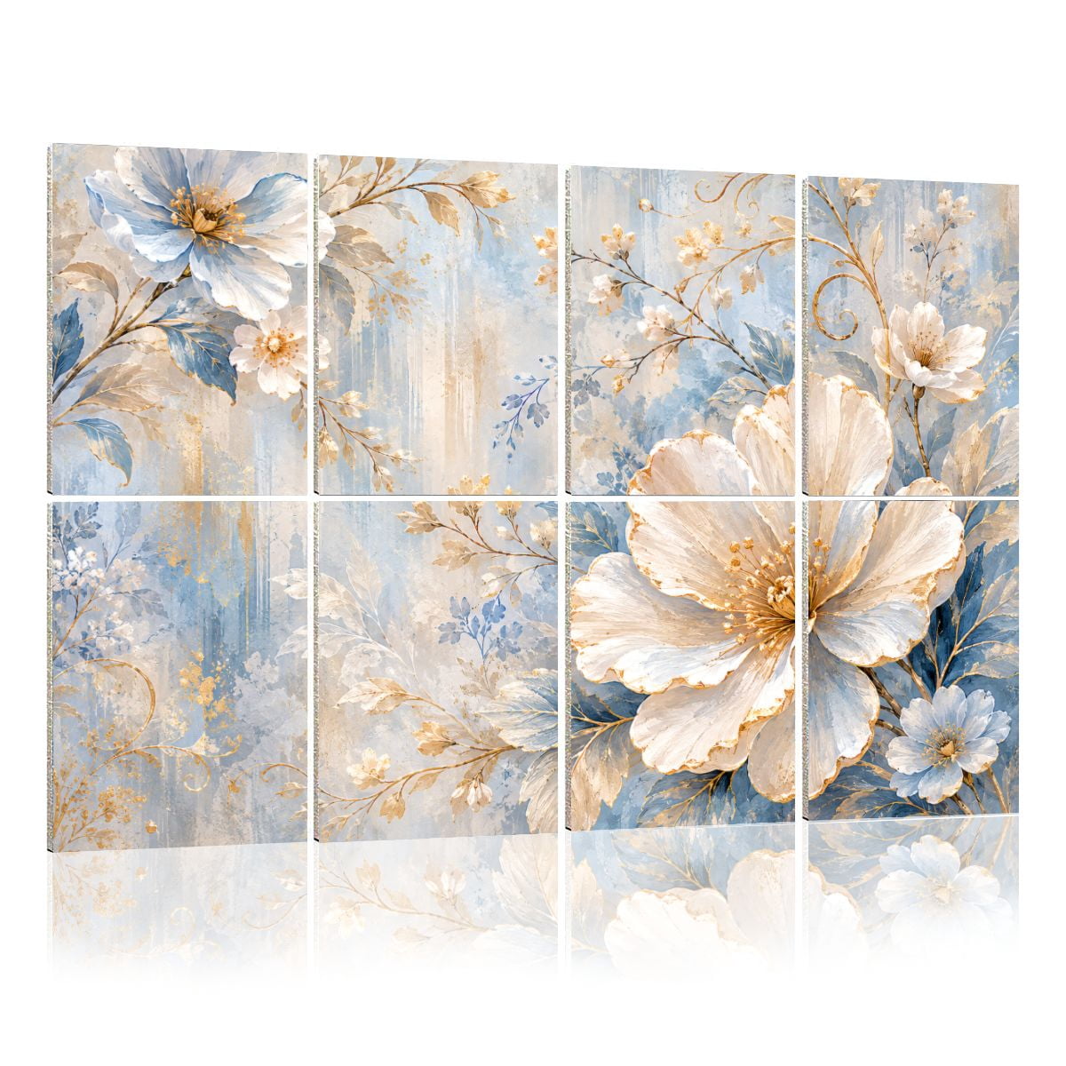 8 Pack Art Acoustic Panels Sound Absorbing Soft Blue Gold Floral ...