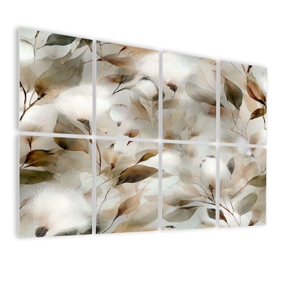 8 Pack Art Acoustic Panels Sound Absorbing Soft Neutral Floral Leaf Decorative Soundproof Wall Panels Self Adhesive for Nursery Game Room Bedroom 48"x32"