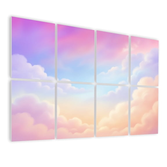 8 Pack Art Acoustic Panels Sound Absorbing Soft Pastel Clouds Sky Light Purple Pink Blue Tones Decorative Soundproof Wall Panels Self Adhesive for Nursery Classroom Bedroom 48"x32"