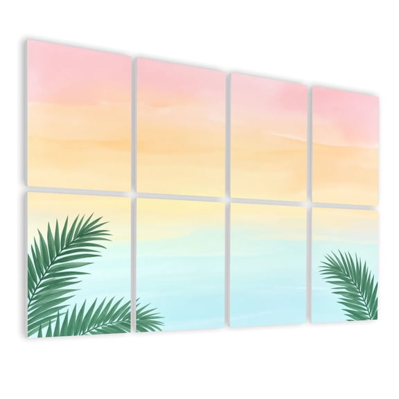 8 Pack Art Acoustic Panels Sound Absorbing Soft Pastel Rainbow Gradient Tropical Palm Leaves Decorative Soundproof Wall Panels Self Adhesive for Nursery Game Room Bedroom 48"x32"