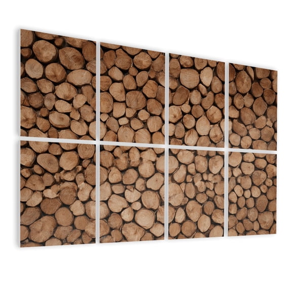 8 Pack Art Acoustic Panels Sound Absorbing Stacked Firewood Natural Brown Tones Decorative Soundproof Wall Panels Self Adhesive for Nursery Game Room Bedroom 48"x32"