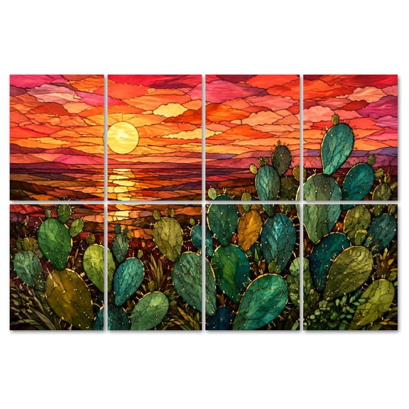 8 Pack Art Acoustic Panels Sound Absorbing Stained Glass sunset cactus western desert landscape Saguaro Decorative Soundproof Wall Panels Self Adhesive for Recording Studios Office 48"x32"