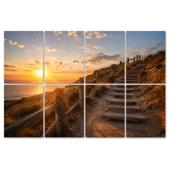8 Pack Art Acoustic Panels Sound Absorbing Stairs heaven Sunset coastal sky Wood Beach Australia Landscape Decorative Soundproof Wall Panels Self Adhesive for Recording Studios Office 48"x32"