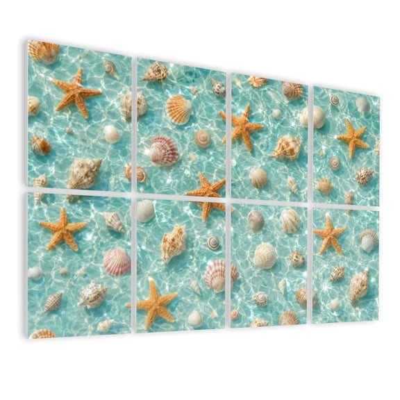 8 Pack Art Acoustic Panels Sound Absorbing Starfish Seashells Floating Water Decorative Soundproof Wall Panels Self Adhesive for Nursery Game Room Bedroom 48"x32"