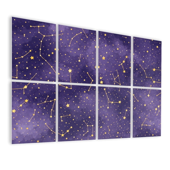 8 Pack Art Acoustic Panels Sound Absorbing Starry Night Constellation Stars Purple Decorative Soundproof Wall Panels Self Adhesive for Nursery Game Room Bedroom 48"x32"