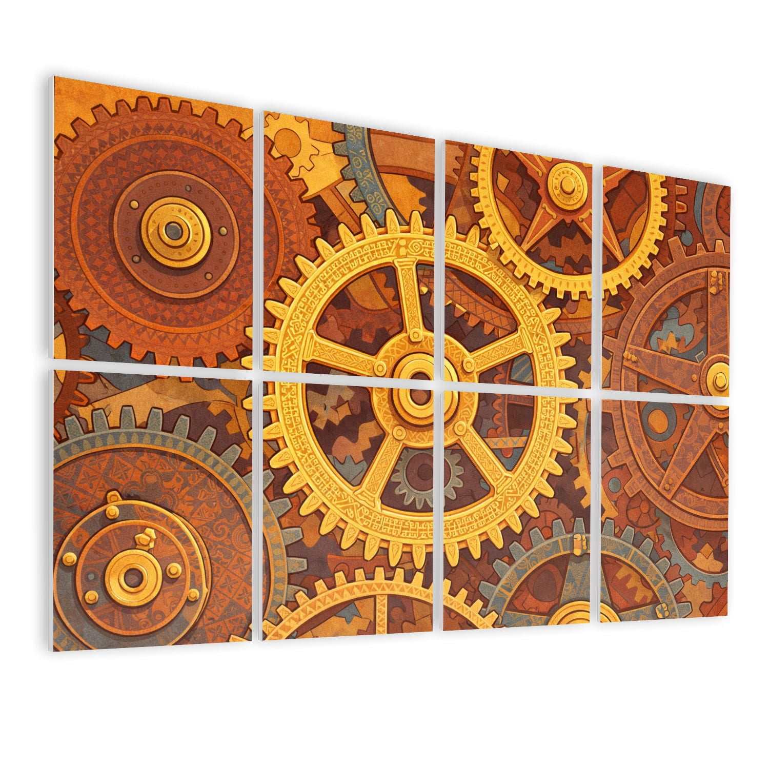 8 Pack Art Acoustic Panels Sound Absorbing Steampunk golden Decorative Soundproof Wall Panels Self Adhesive for Nursery Game Room Bedroom 48"x32"