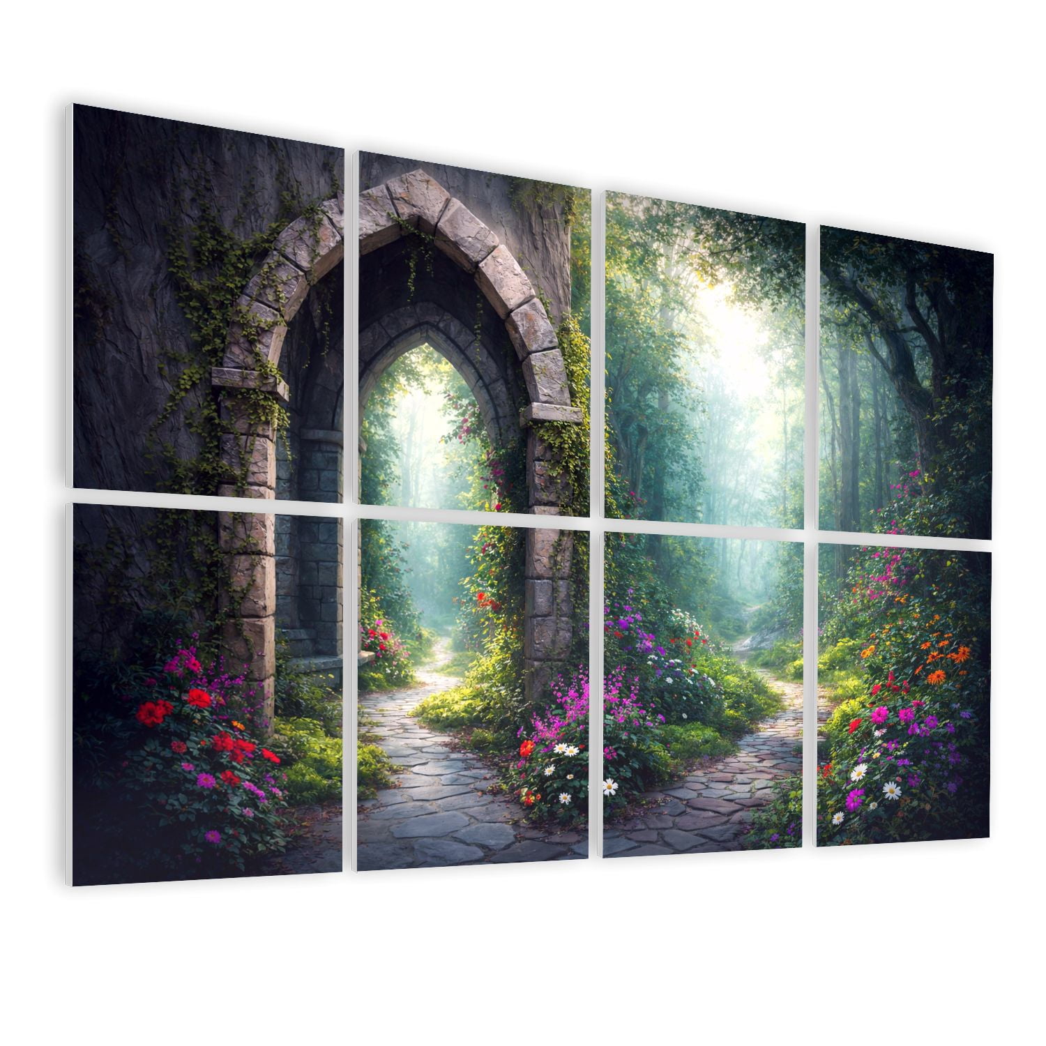 8 Pack Art Acoustic Panels Sound Absorbing Stone Archway Leading to Garden Vibrant Decorative Soundproof Wall Panels Self Adhesive for Nursery Game Room Bedroom 48"x32"