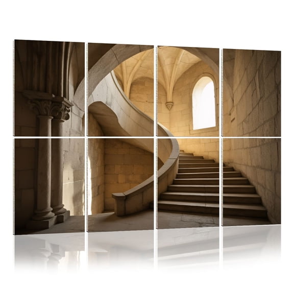 8 Pack Art Acoustic Panels Sound Absorbing Stone Spiral Staircase Gothic Arches Soft Natural Light Decorative Soundproof Wall Panels Self Adhesive for Nursery Game Room Bedroom 48"x32"