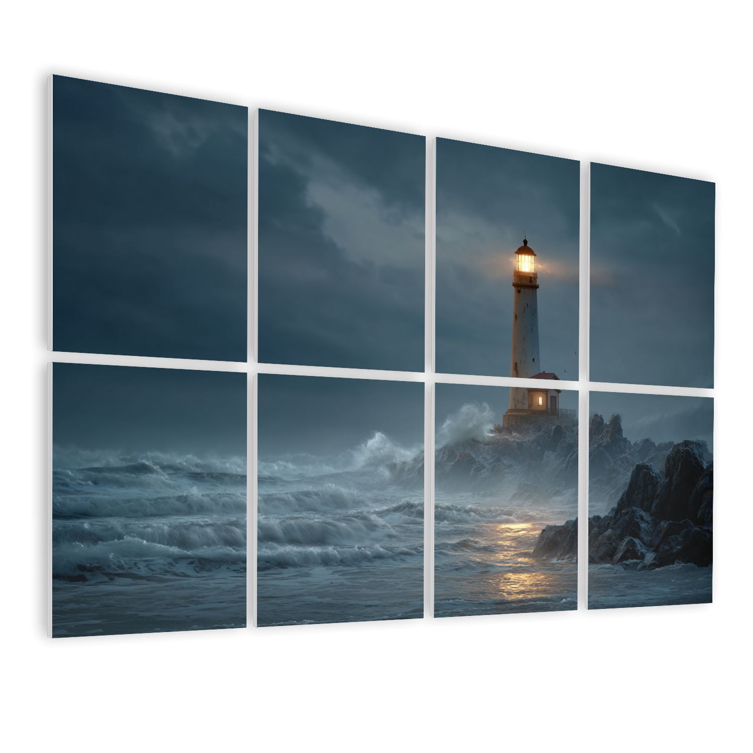8 Pack Art Acoustic Panels Sound Absorbing Stormy Lighthouse Scene Mist Motion Blur Decorative Soundproof Wall Panels Self Adhesive for Nursery Game Room Bedroom 48"x32"
