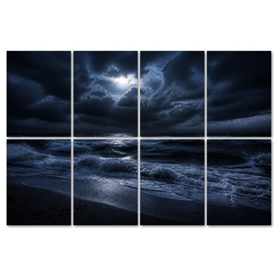 8 Pack Art Acoustic Panels Sound Absorbing Stormy sea Dark sky crashing waves Decorative Soundproof Wall Panels Self Adhesive for Recording Studios Office 48"x32"