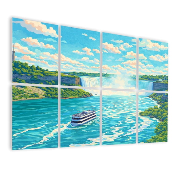 8 Pack Art Acoustic Panels Sound Absorbing Stunning Niagara Falls view Horseshoe Falls ship for Decorative Soundproof Wall Panels Self Adhesive for Nursery Game Room Bedroom 48"x32"