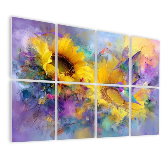 8 Pack Art Acoustic Panels Sound Absorbing Sunlit Flight Sunflowers Sunlight Blue Sky Flower Buds Watercolor Decorative Soundproof Wall Panels Self Adhesive for Nursery Game Room Bedroom 48"x32"