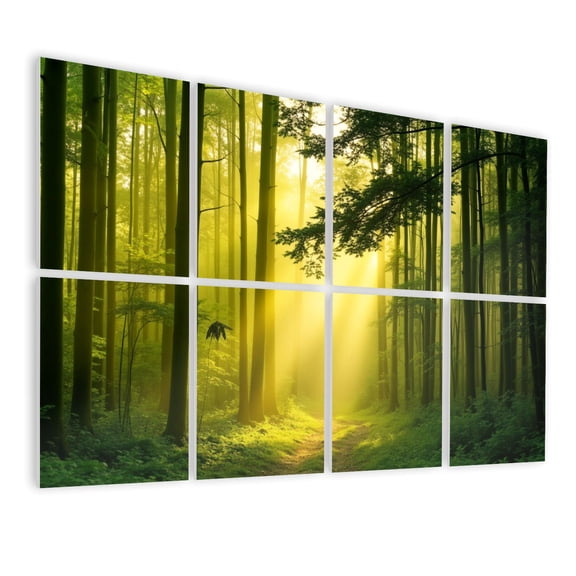 8 Pack Art Acoustic Panels Sound Absorbing Sunlit Forest Path Tall Trees Greenery Decorative Soundproof Wall Panels Self Adhesive for Nursery Game Room Bedroom 48"x32"