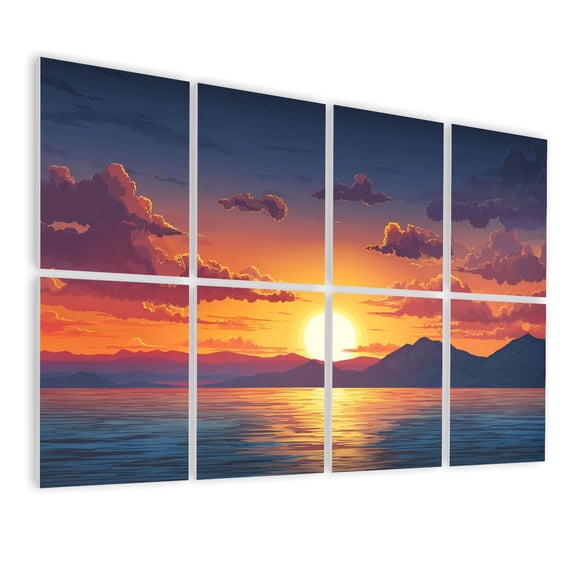 8 Pack Art Acoustic Panels Sound Absorbing Sunset Mountain Ocean Vibrant Purple Orange Sky Decorative Soundproof Wall Panels Self Adhesive for Nursery Game Room Bedroom 48"x32"