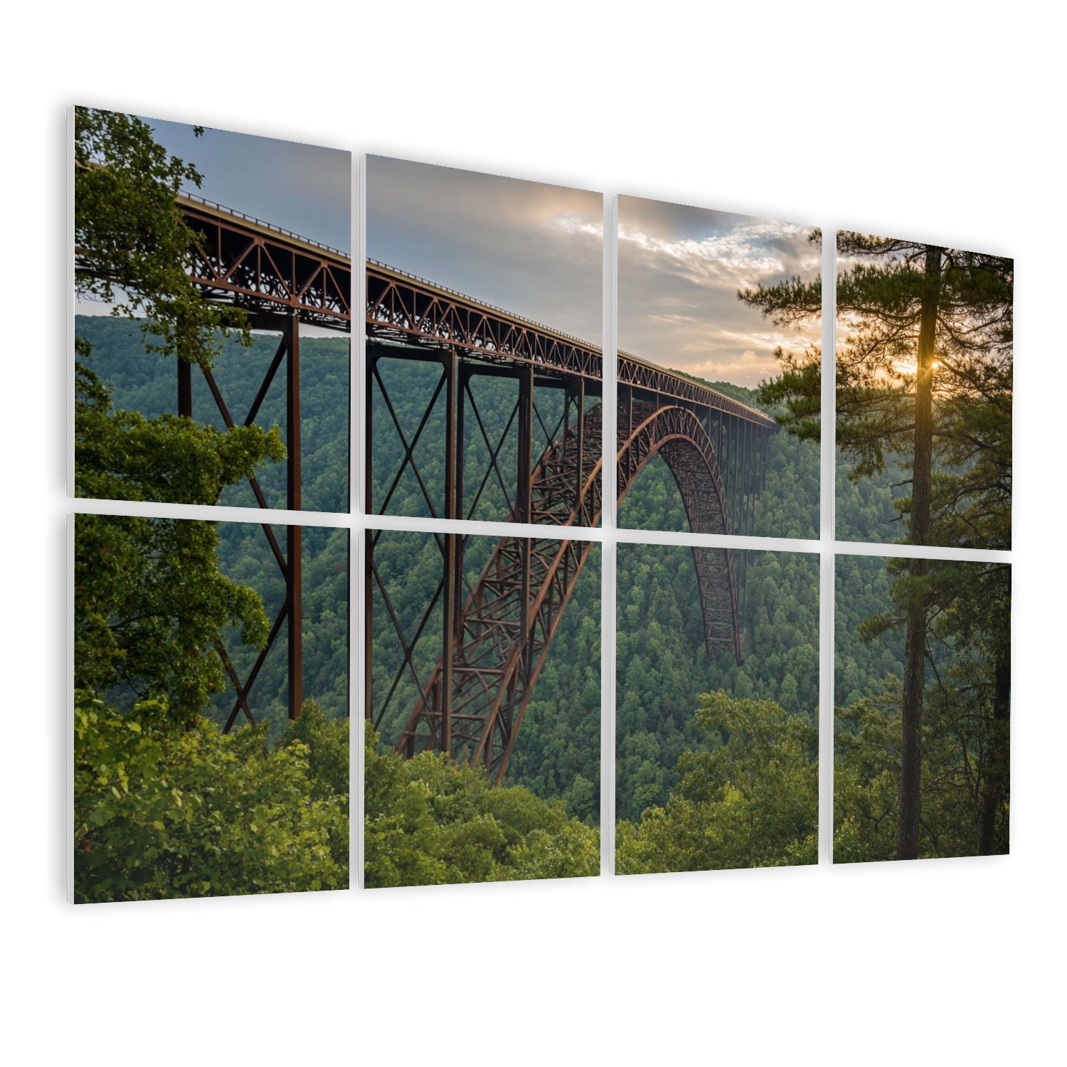 8 Pack Art Acoustic Panels Sound Absorbing Sunset New River Gorge Bridge West Virginia Decorative Soundproof Wall Panels Self Adhesive for Nursery Game Room Bedroom 48"x32"