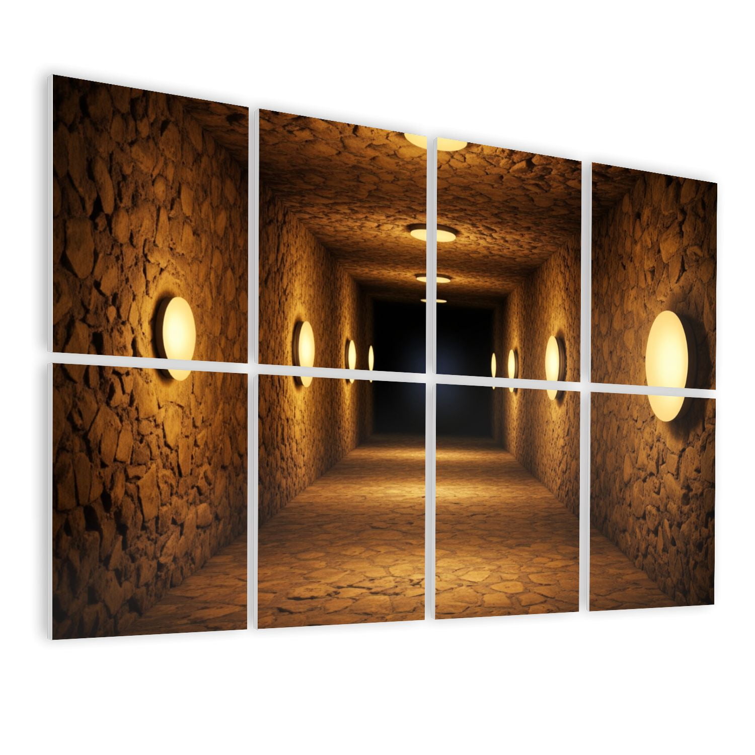 8 Pack Art Acoustic Panels Sound Absorbing Symmetrical Brick Tunnel Warm Lighting Depth Effect Decorative Soundproof Wall Panels Self Adhesive for Nursery Game Room Bedroom 48"x32"