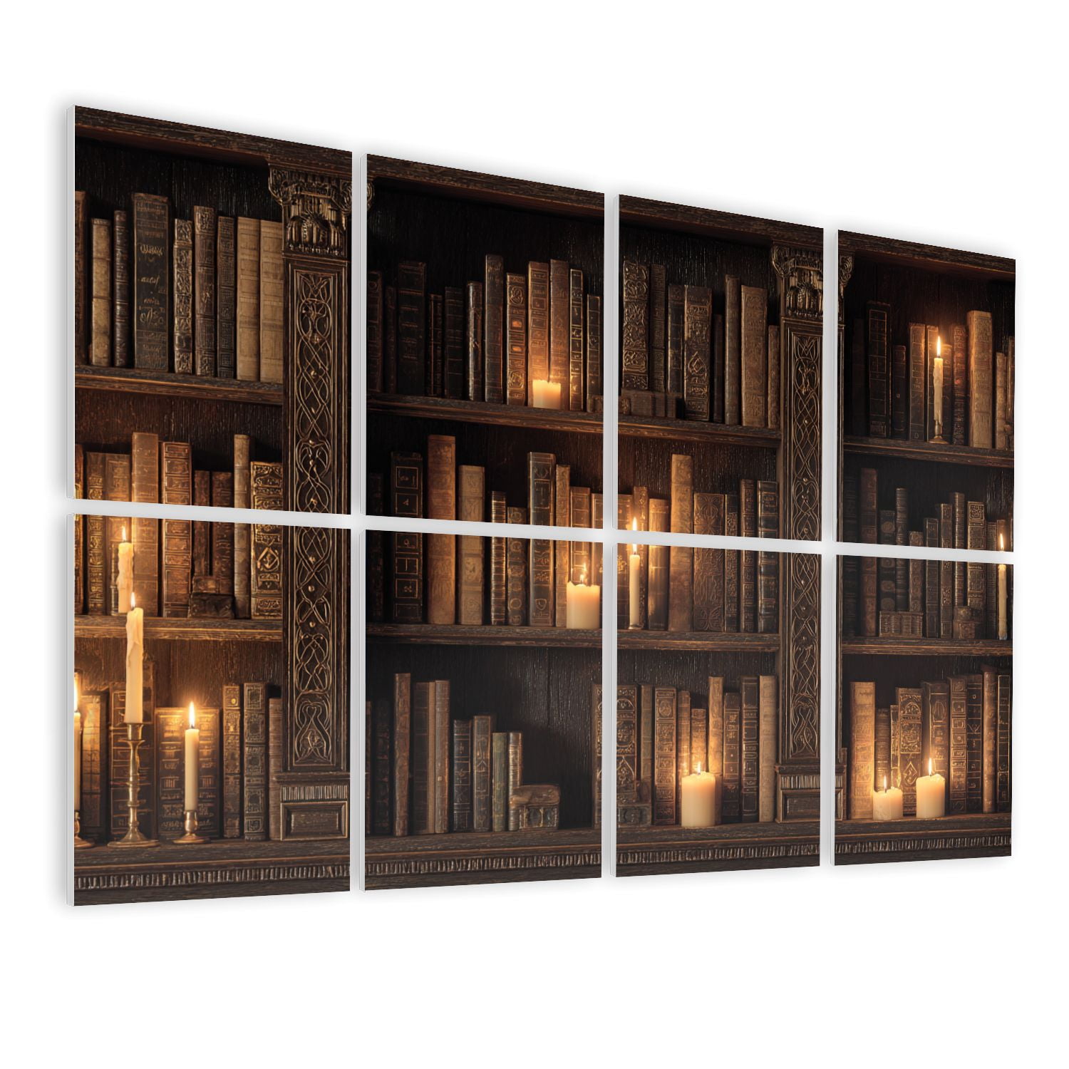 8 Pack Art Acoustic Panels Sound Absorbing Symmetrical Library Warm Glow Wood Decorative Soundproof Wall Panels Self Adhesive for Nursery Game Room Bedroom 48"x32"