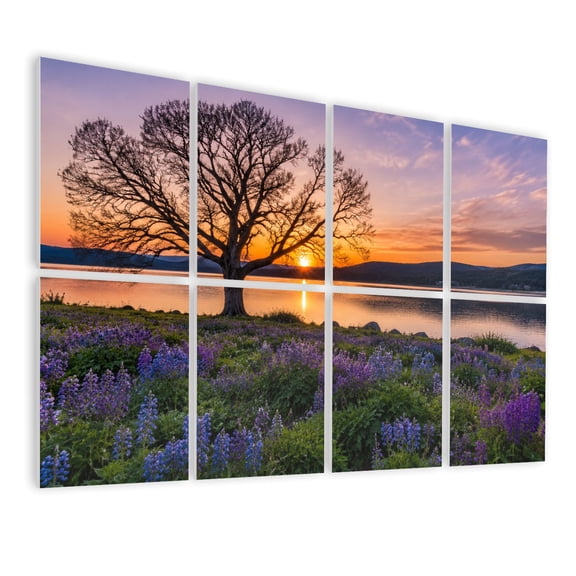 8 Pack Art Acoustic Panels Sound Absorbing Texas Bluebonnet field blooming spring by lake sunset Decorative Soundproof Wall Panels Self Adhesive for Nursery Game Room Bedroom 48"x32"