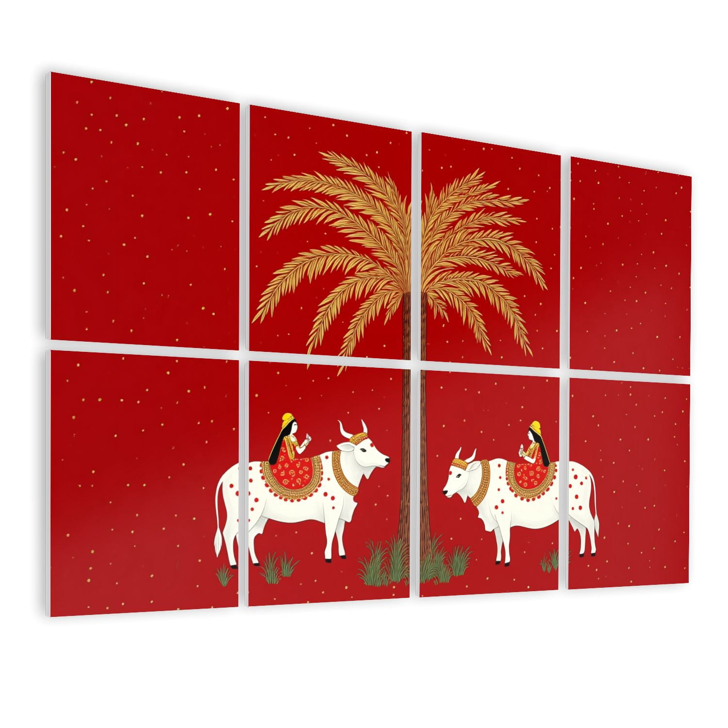 8 Pack Art Acoustic Panels Sound Absorbing Traditional Indian Art Cows Decorative Soundproof Wall Panels Self Adhesive for Nursery Game Room Bedroom 48"x32"
