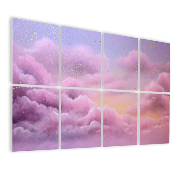 8 Pack Art Acoustic Panels Sound Absorbing Tranquil Twilight Sky Soft Pastels Shimmering Stars Decorative Soundproof Wall Panels Self Adhesive for Nursery Game Room Girls Bedroom 48"x32"