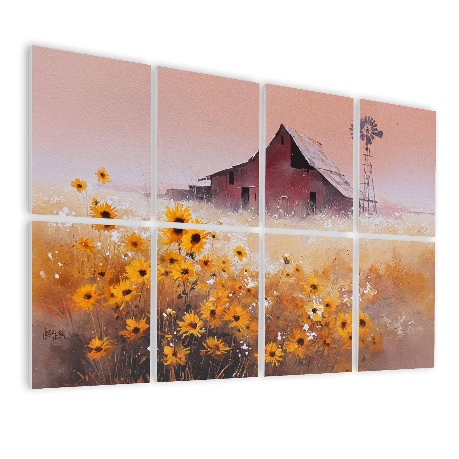 8 Pack Art Acoustic Panels Sound Absorbing Tranquil Western Landscape Sunflowers Windmill Decorative Soundproof Wall Panels Self Adhesive for Bedroom Home Office 48"x32"