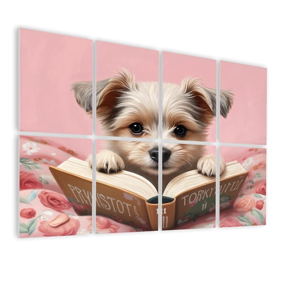 8 Pack Art Acoustic Panels Sound Absorbing Trendy Cute Dog Animal Funny Reading Bed Funky Inspirational Abstract Decorative Soundproof Wall Panels Self Adhesive for Nursery School Classroom 48"x32"