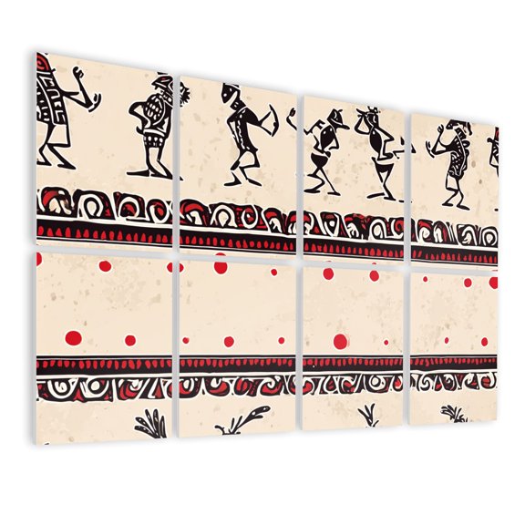 8 Pack Art Acoustic Panels Sound Absorbing Tribal Dance Black Silhouettes Red Decorative Patterns Decorative Soundproof Wall Panels Self Adhesive for Nursery Game Room Bedroom 48"x32"