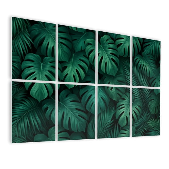 8 Pack Art Acoustic Panels Sound Absorbing Tropical Green Leaf Foliage Vibrant Greenery Decorative Soundproof Wall Panels Self Adhesive for Nursery Game Room Bedroom 48"x32"