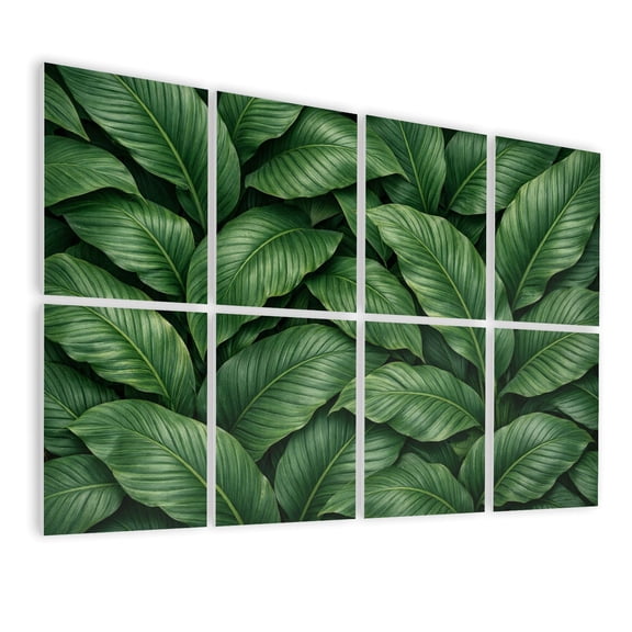 8 Pack Art Acoustic Panels Sound Absorbing Tropical Green Leaves Textured Foliage Decorative Soundproof Wall Panels Self Adhesive for Nursery Game Room Bedroom 48"x32"