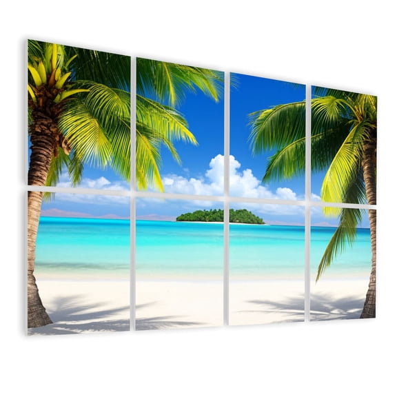8 Pack Art Acoustic Panels Sound Absorbing Tropical Island Palm Tree Beach Sea Palm Trees Clear Water Sky Island Decorative Soundproof Wall Panels Self Adhesive for Nursery Game Room Bedroom 48"x32"