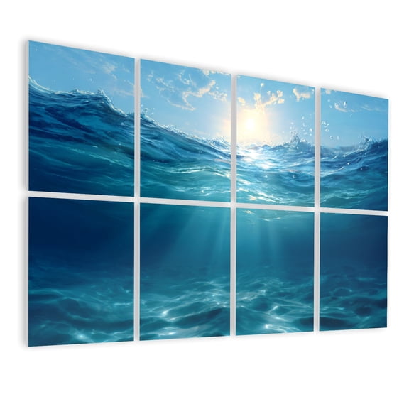8 Pack Art Acoustic Panels Sound Absorbing Underwater Mermaid Deep Sea Undersea Sun Ray Sea Waves Blue Water Soundproof Wall Panels Self Adhesive for Bedroom Home Theater 48"x32"