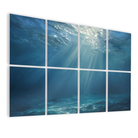 8 Pack Art Acoustic Panels Sound Absorbing Underwater Mermaid Deep Sea Undersea Sun Ray Sea Waves Blue Water Soundproof Wall Panels Self Adhesive for Bedroom Home Theater 48"x32"