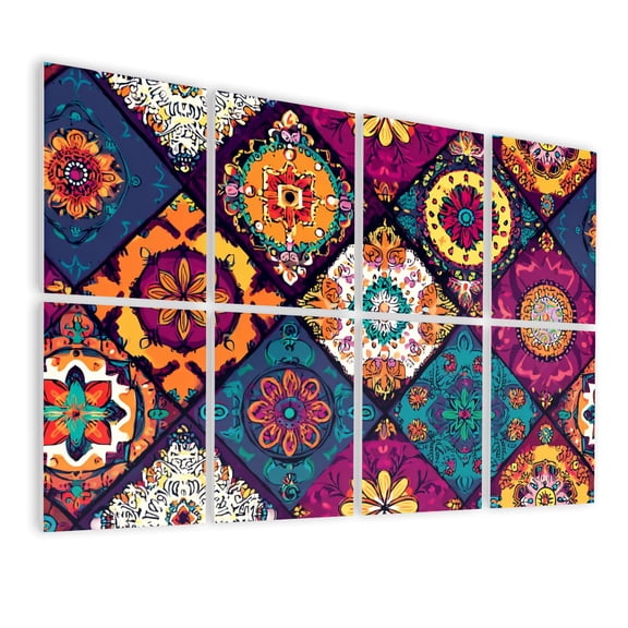 8 Pack Art Acoustic Panels Sound Absorbing Vibrant Floral Mandala Rich Colors Decorative Soundproof Wall Panels Self Adhesive for Nursery Game Room Bedroom 48"x32"